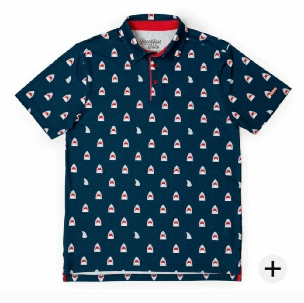 RSVLTS "Chomp" Shark Print All-Day Polo Large. Nwt. Breakfast Balls - Picture 2 of 9